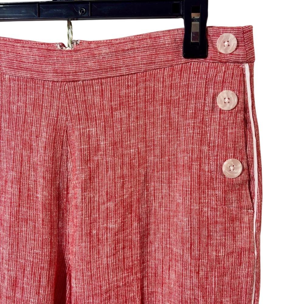 Banana Republic Linen Blend Red Striped Sailor Button Pant Cream Stripe Wide Leg - Picture 2 of 6